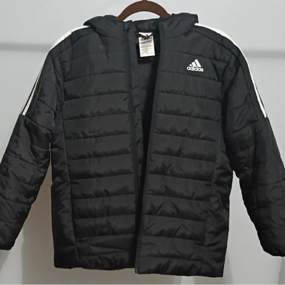 Adidas Black Quilted Jacket with White Stripes